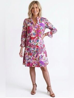 Flora Bea NYC NWT XL WITH POCKET Floral Long-Sleeve V-Neck Shift Dress